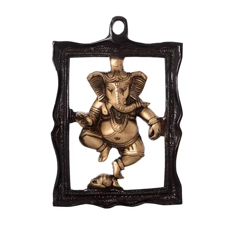 Ganesha in frame brass wall hanging