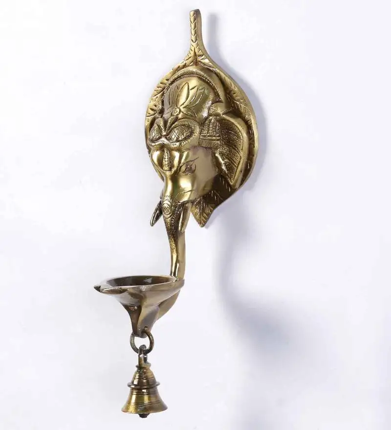 Brass wall hanging deepak with bell