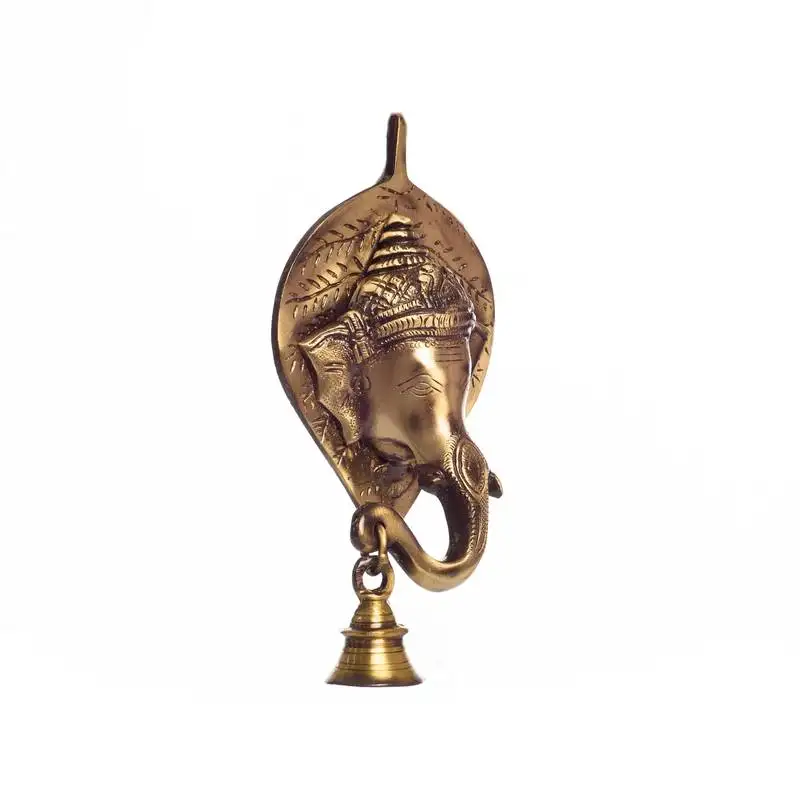 Brass lord ganesh face wall hanging with bell