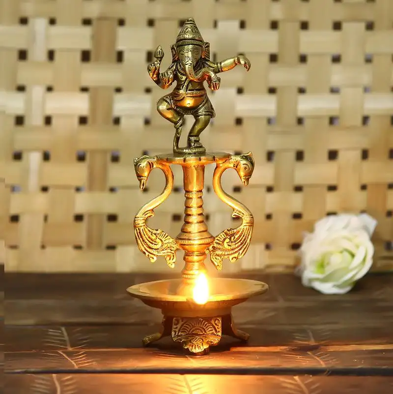 Lord ganesha deepak brass oil wick diya stand