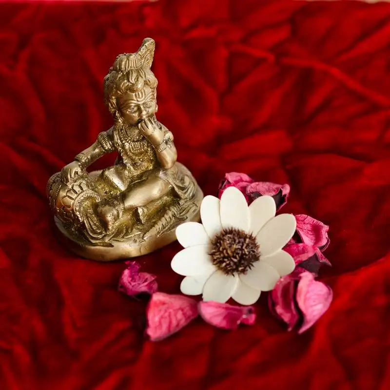 Antique finish brass laddu gopal eating makhan