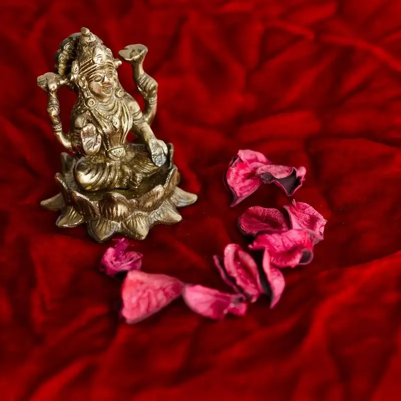 Antique finish brass goddess laxmi on lotus
