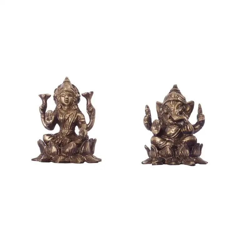 Antique finish brass laxmi ganesha on lotus