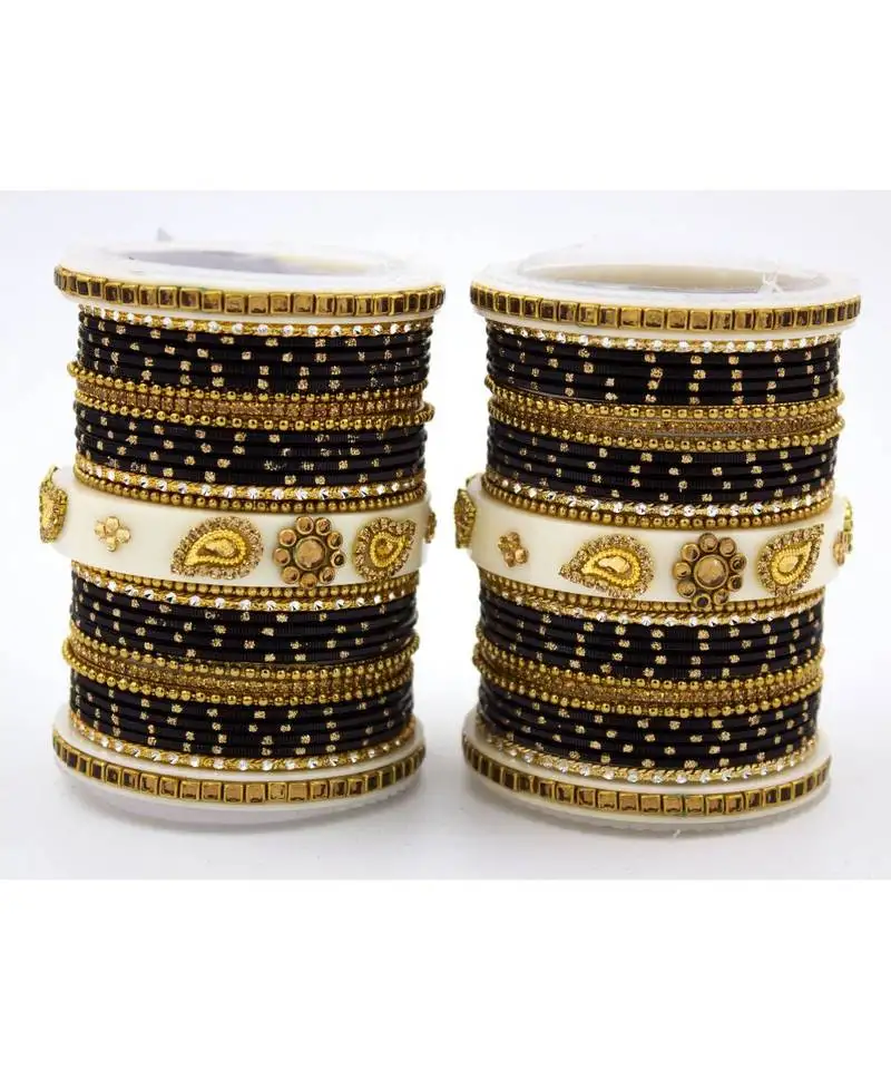 Traditonal bridal bangle set with golden dotted design