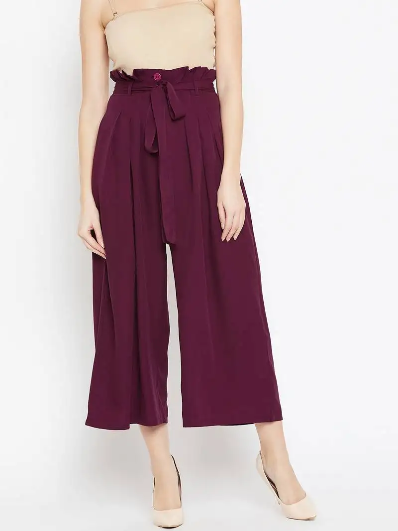 Women burgundy pleated trouser