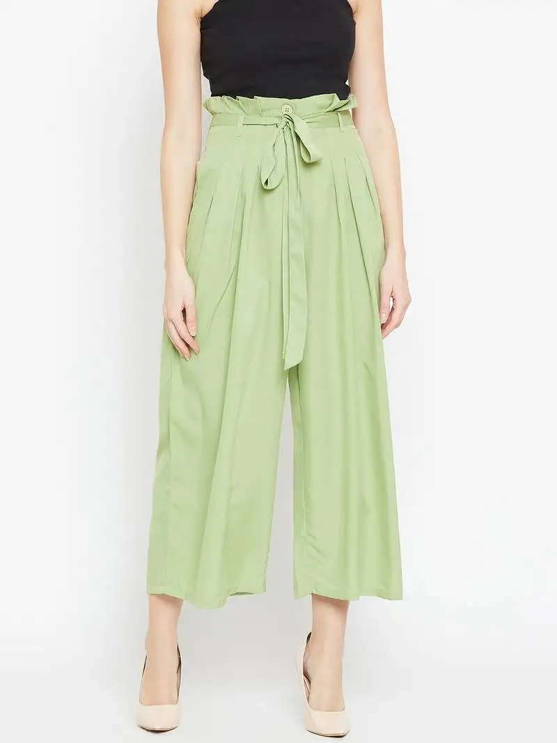 Women green pleated trouser