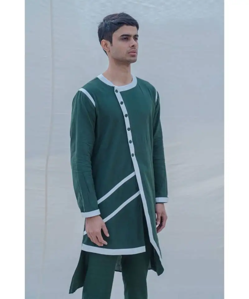 Cotton x linen in green kurta