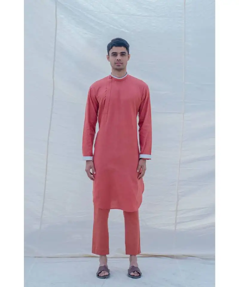 Cotton x linen coral kurta set