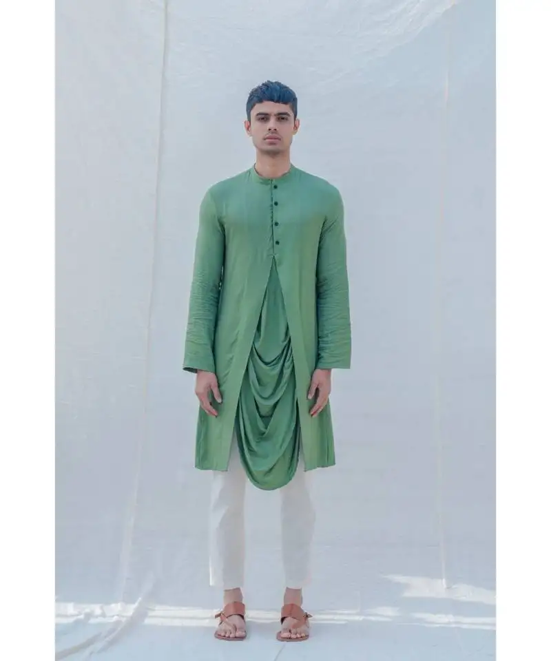 Cotton x rayon green cowl kurta set