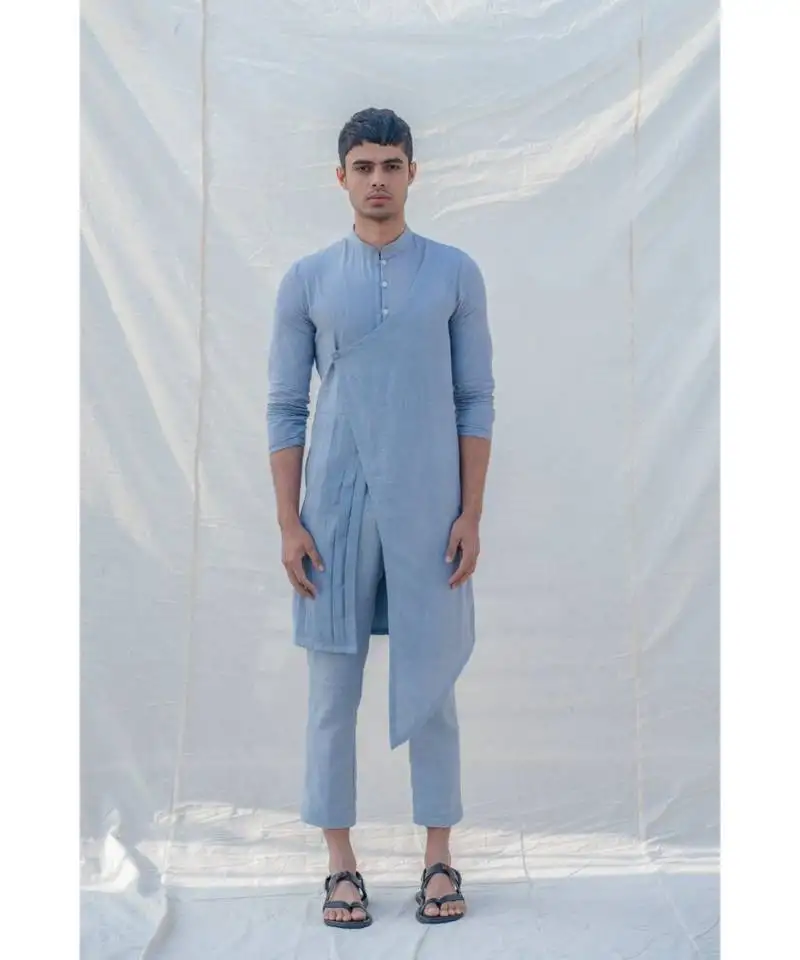 Cotton x linen blue and light kurta set