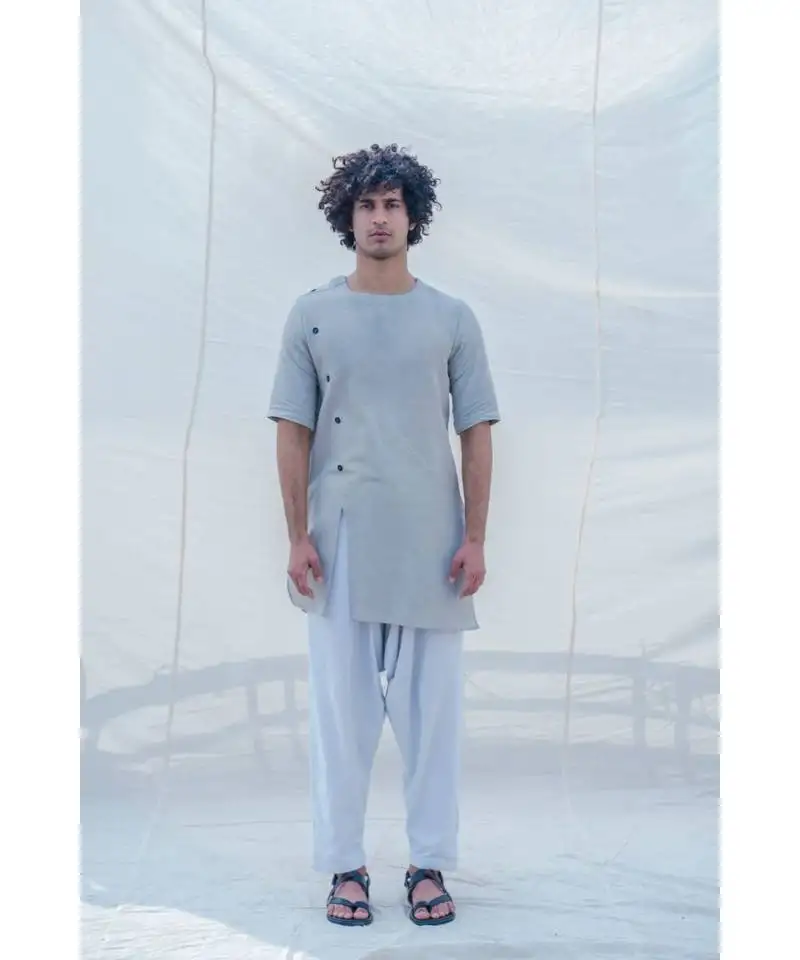 Cotton x linen slay in grey kurta set