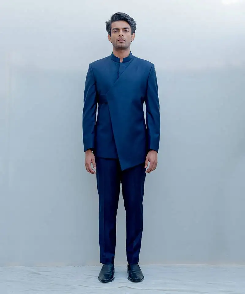 Lapis lazuli short indo western jacket set