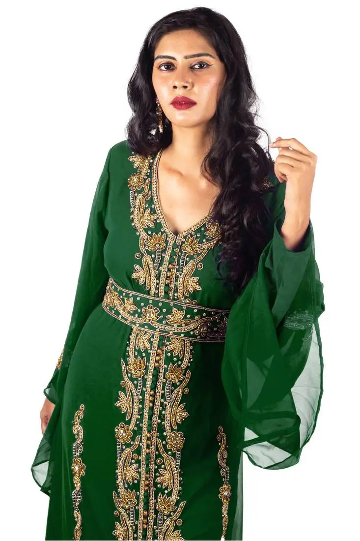 Dark green morrocan georgette islamic kaftan