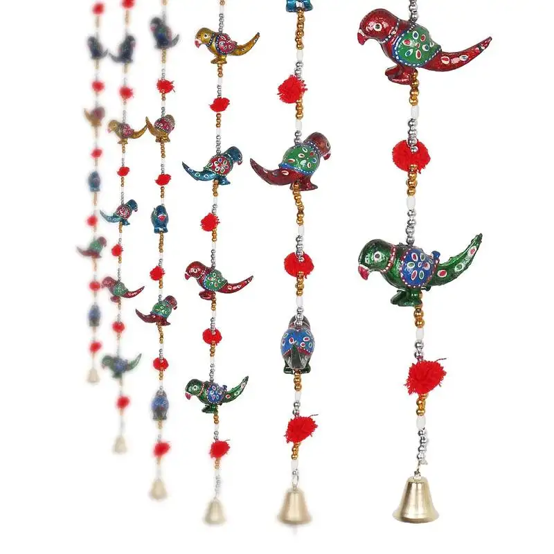 Parrot mirror work door hanging metal tapestry artificial beads - set of 2