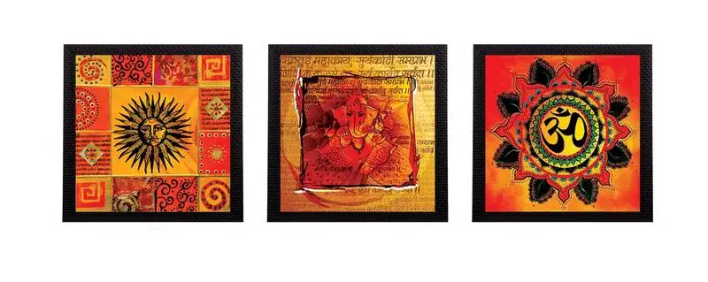 Set of 3 om and ganesha satin matt texture uv art painting