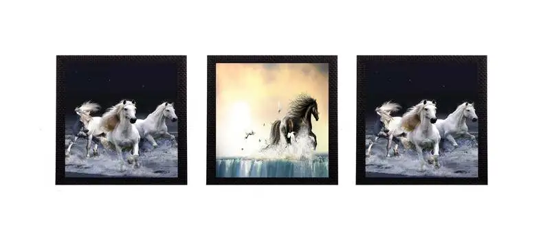 Set of 3 running horses satin matt texture uv art painting