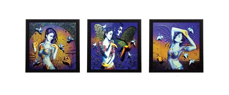 Set of 3 beautiful lady satin matt texture uv art painting