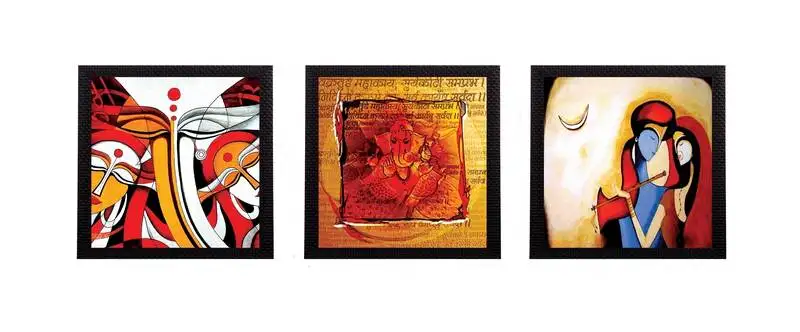 Set of 3 lord ganesha and krishna matt texture uv art painting