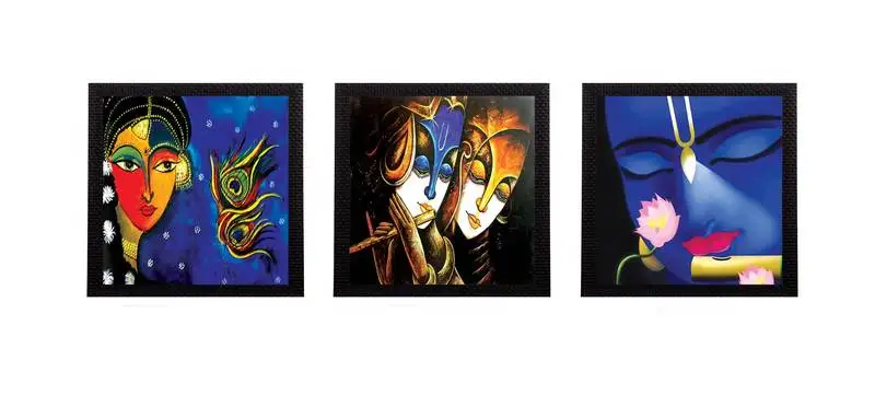 Set of 3 lord krishna and radha satin matt texture uv art painting