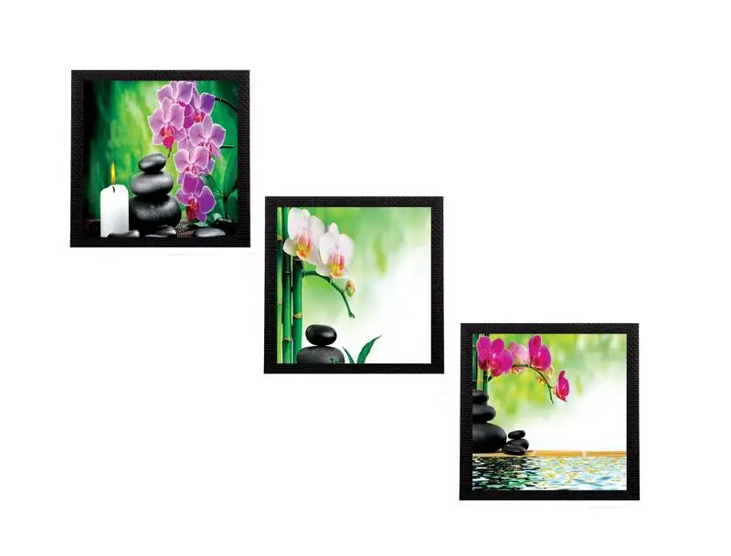 Set of 3 colorful floral satin matt texture uv art painting