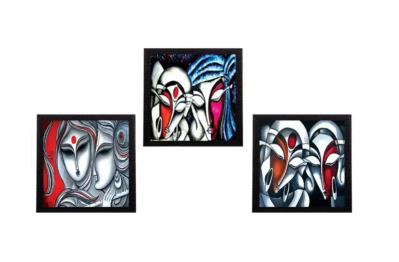 Set of 3 face of radha krishna satin matt texture uv art painting
