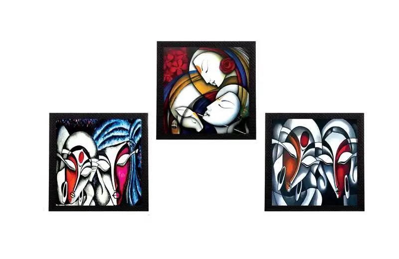Set of 3 krishna and radha satin matt texture uv art painting