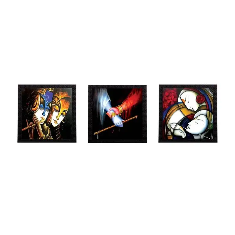 Set of 3 radha krishna satin matt texture uv art painting