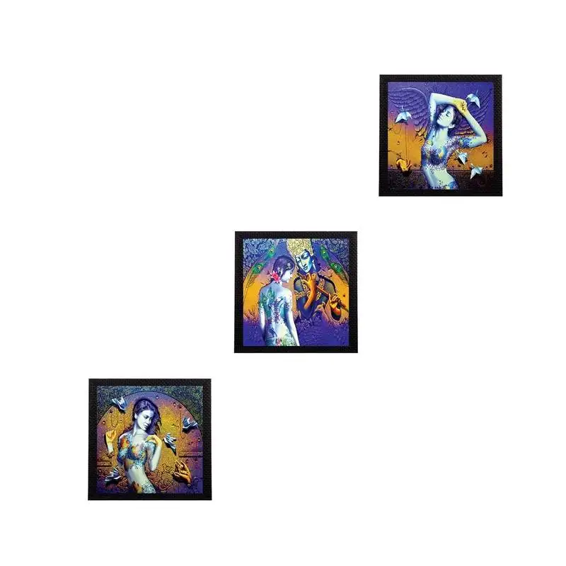 Set of 3 abstract lady satin matt texture uv art painting