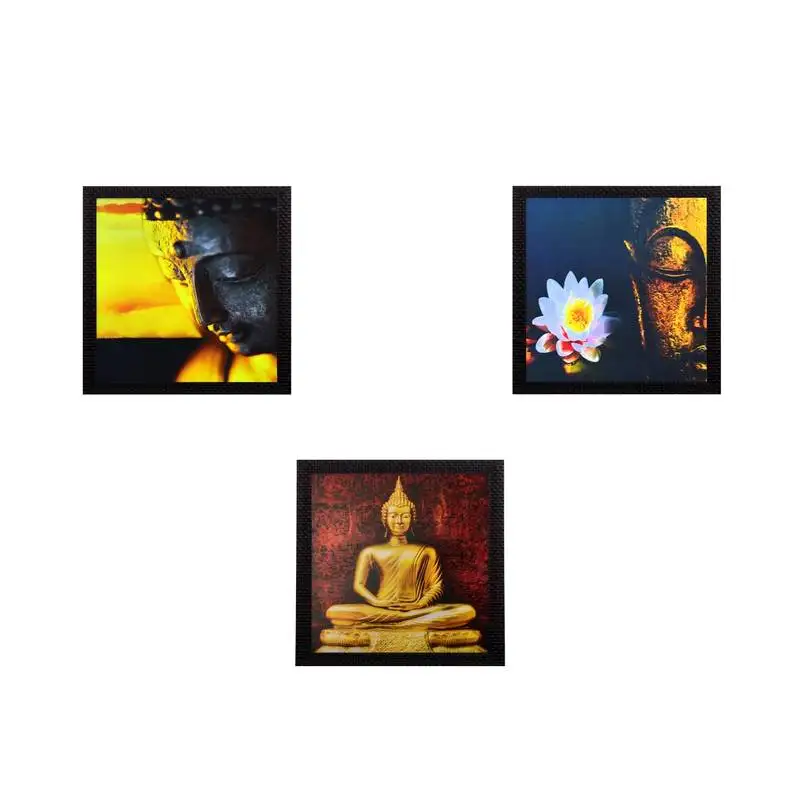 Set of 3 meditating buddha satin matt texture uv art painting