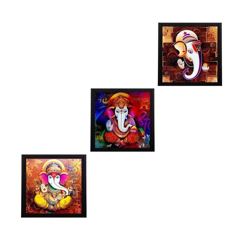 Set of 3 lord ganesha satin matt texture uv art painting