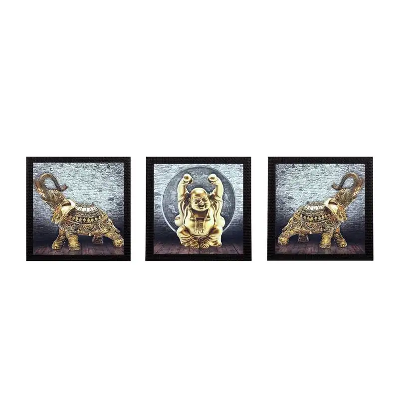 Set of 3 buddha and elephant satin matt texture uv art painting