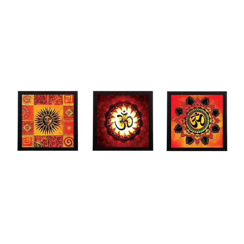 Set of 3 om and sun satin matt texture uv art painting