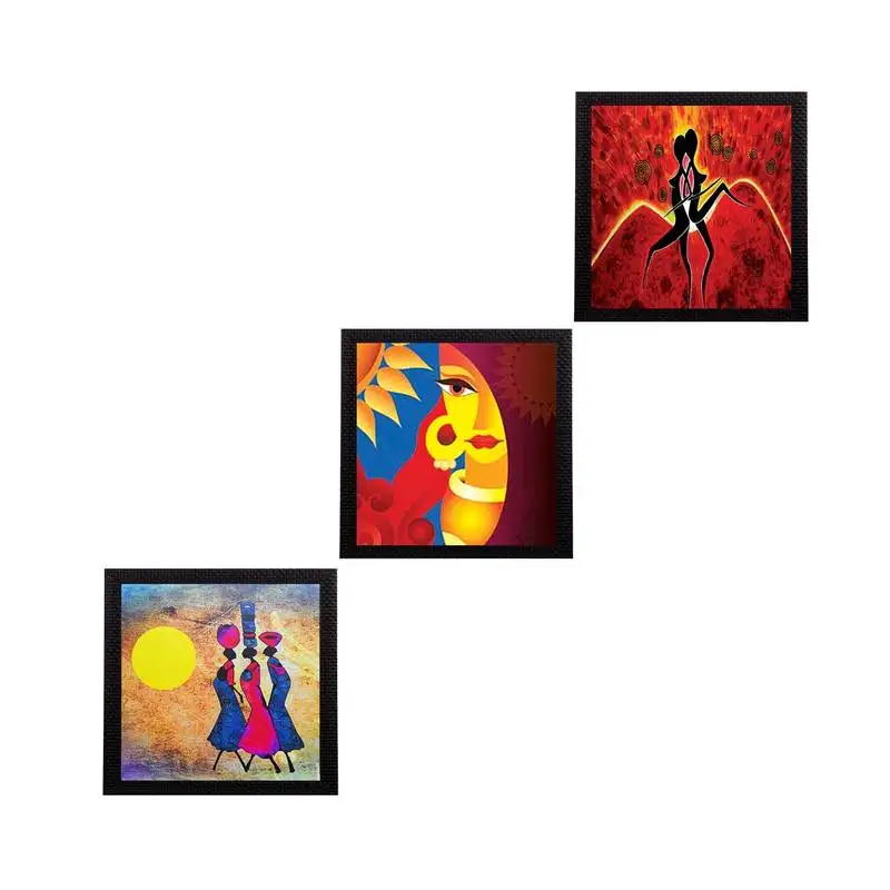 Set of 3 abstract women figures satin matt texture uv art painting