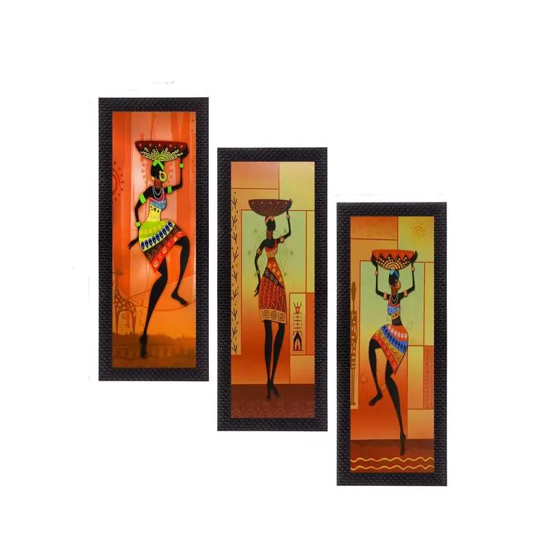 Set of 3 tribal women figurine satin matt texture uv art painting