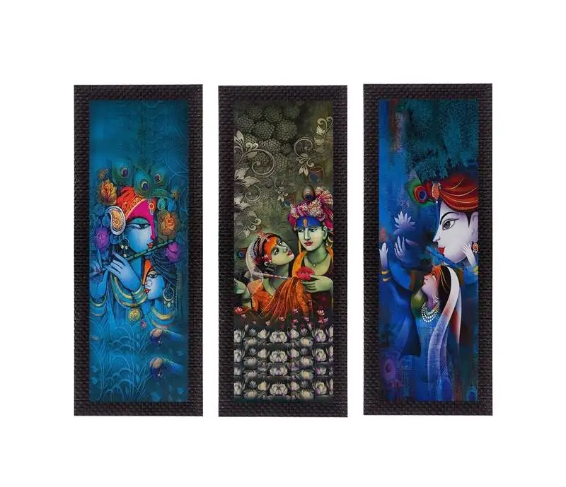 Set of 3 lord krishna and lordess radha satin matt texture uv art painting