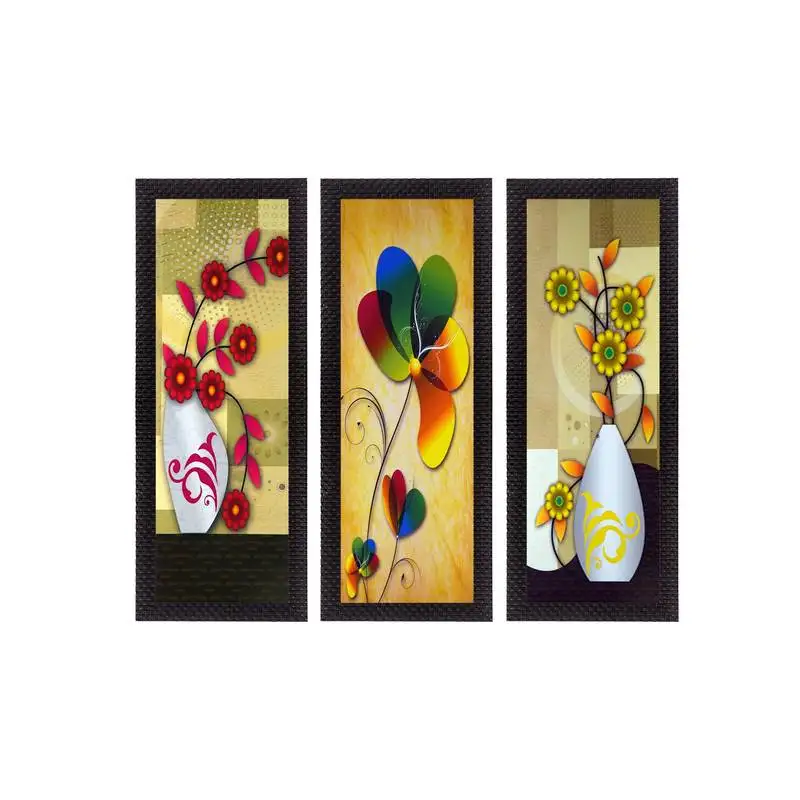 Set of 3 botanical floral pots satin matt texture uv art painting
