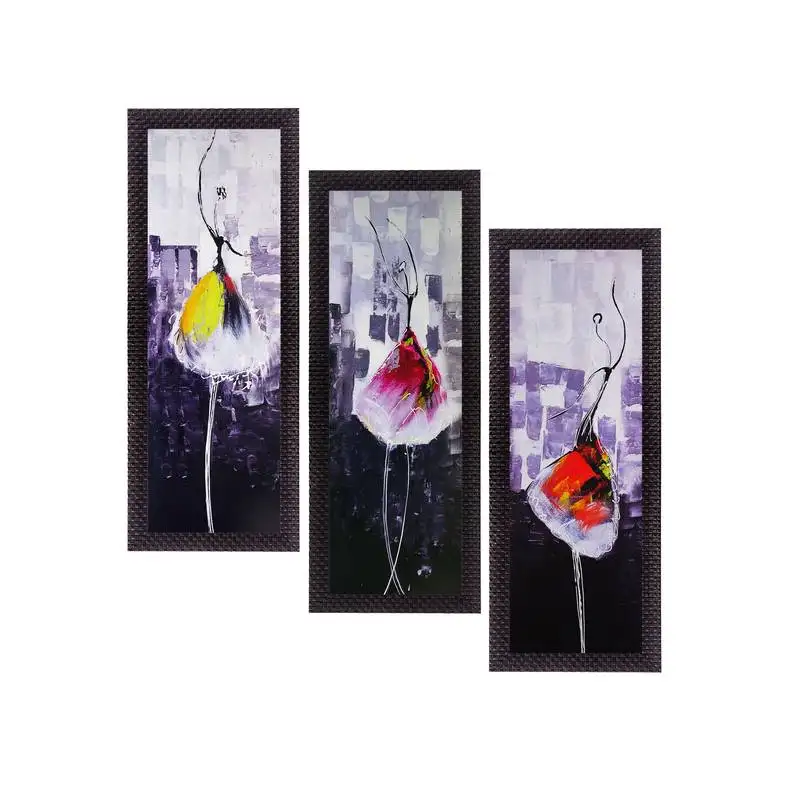 Set of 3 abstract dancing lady satin matt texture uv art painting