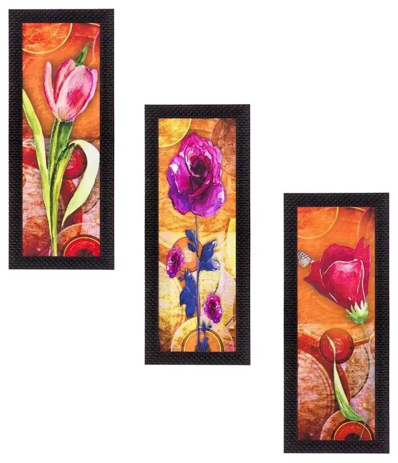Set of 3 decorative floral lady satin matt texture uv art painting
