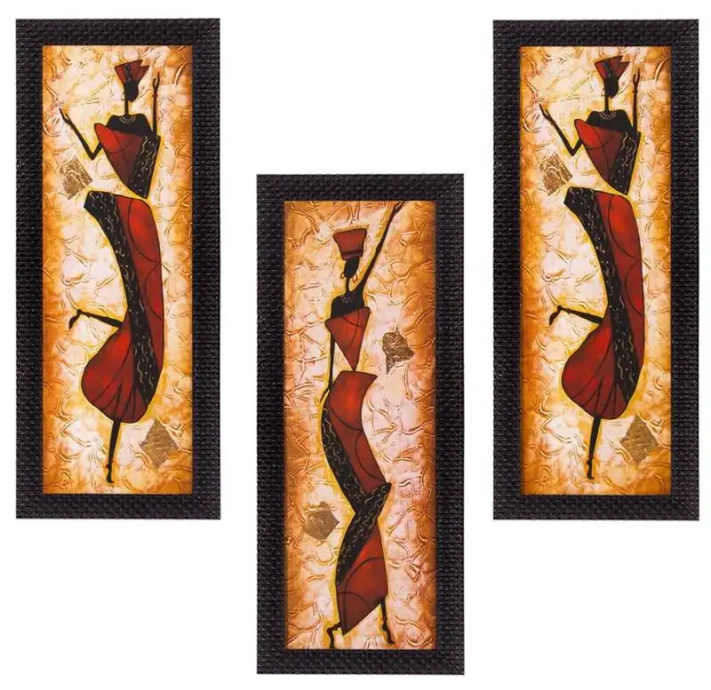 Set of 3 dancing lady satin matt texture uv art painting