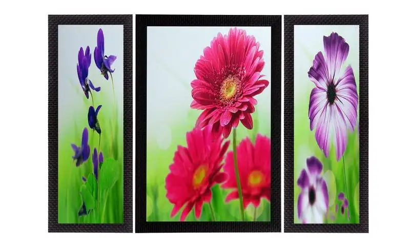 Set of 3 colorful botanical floral satin matt texture uv art painting