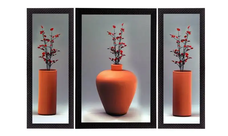 Set of 3 flowers and vase satin matt texture uv art painting