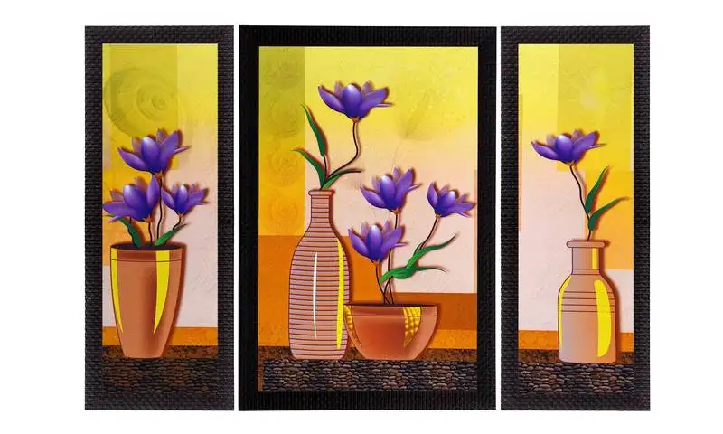 Set of 3 botanical floral and vase satin matt texture uv art painting