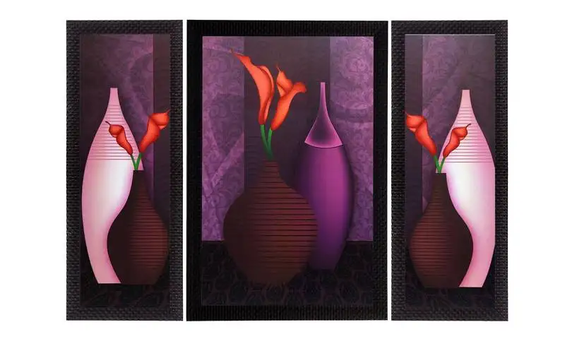Set of 3 colorful vases satin matt texture uv art painting