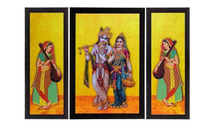 Set of 3 lord krishna with radha satin matt texture uv art painting