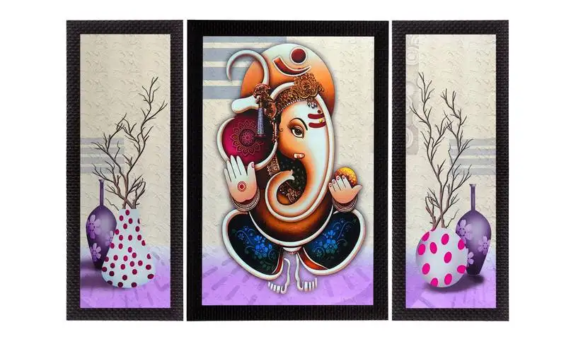 Set of 3 ganesha satin matt texture uv art painting