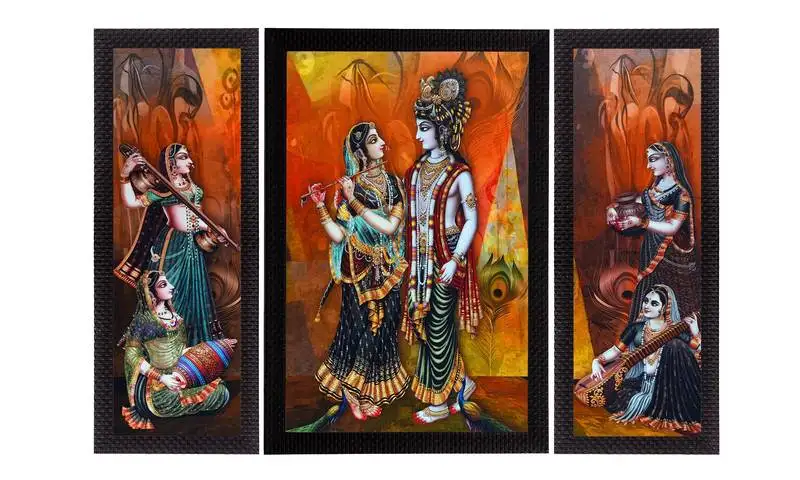 Set of 3 musical radha with krishna satin matt texture uv art painting