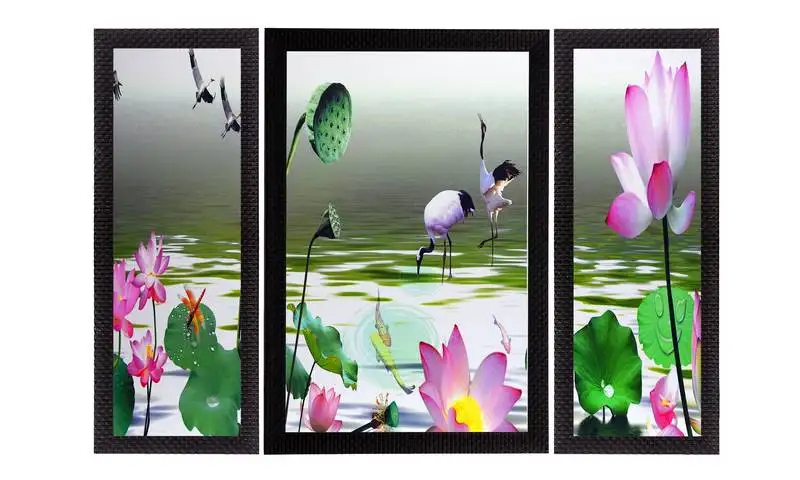 Set of 3 colorful flora fauna satin matt texture uv art painting