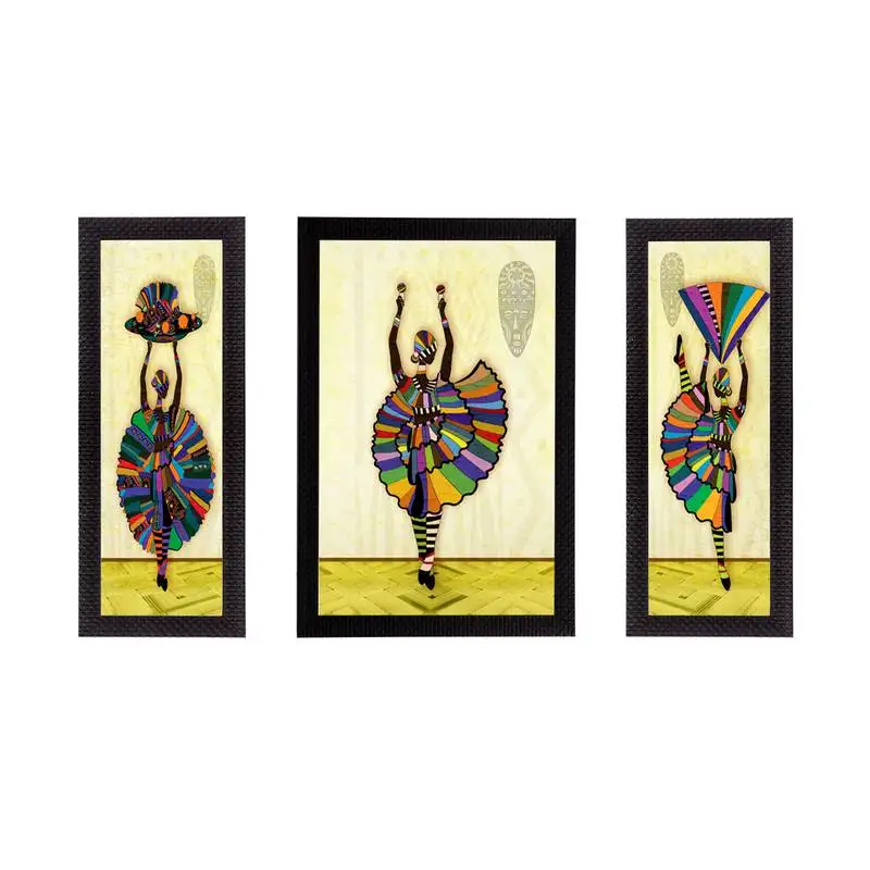 Set of 3 dancing lady matt textured uv art painting