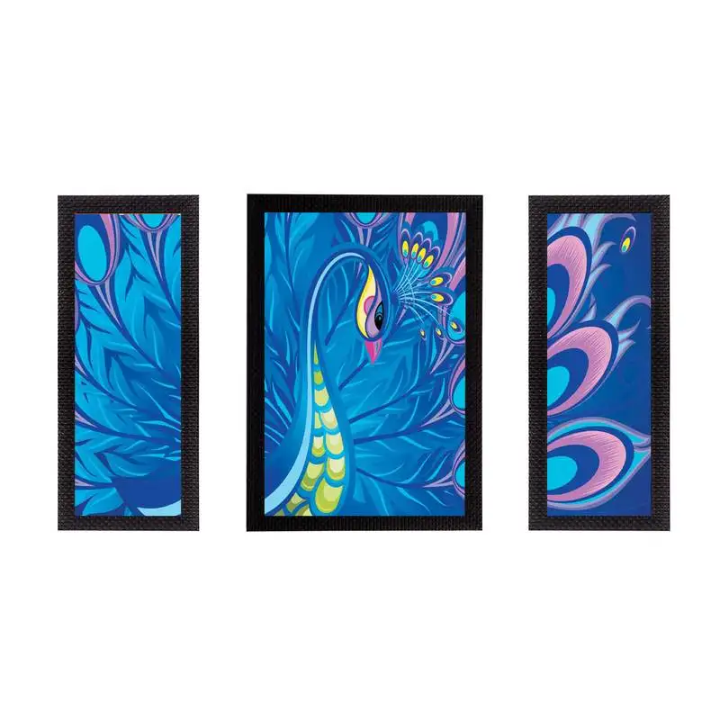 Set of 3 colorful peocock satin matt texture uv art painting
