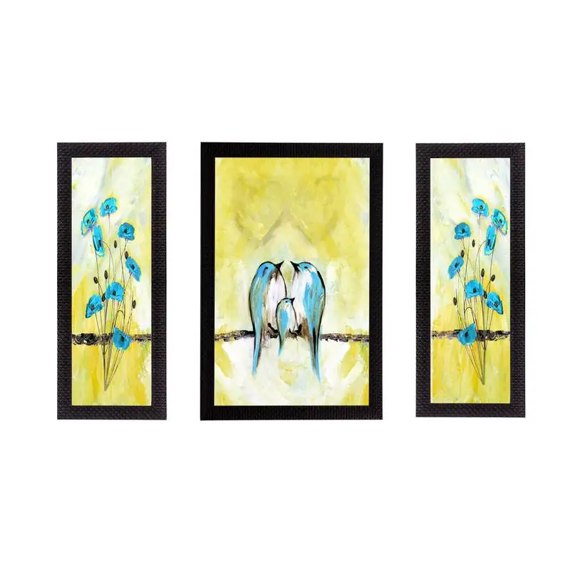 Set of 3 sitting birds satin matt texture uv art painting